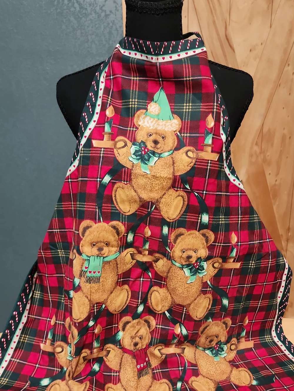 Holiday Bear Plaid Kitchen Apron - Red
